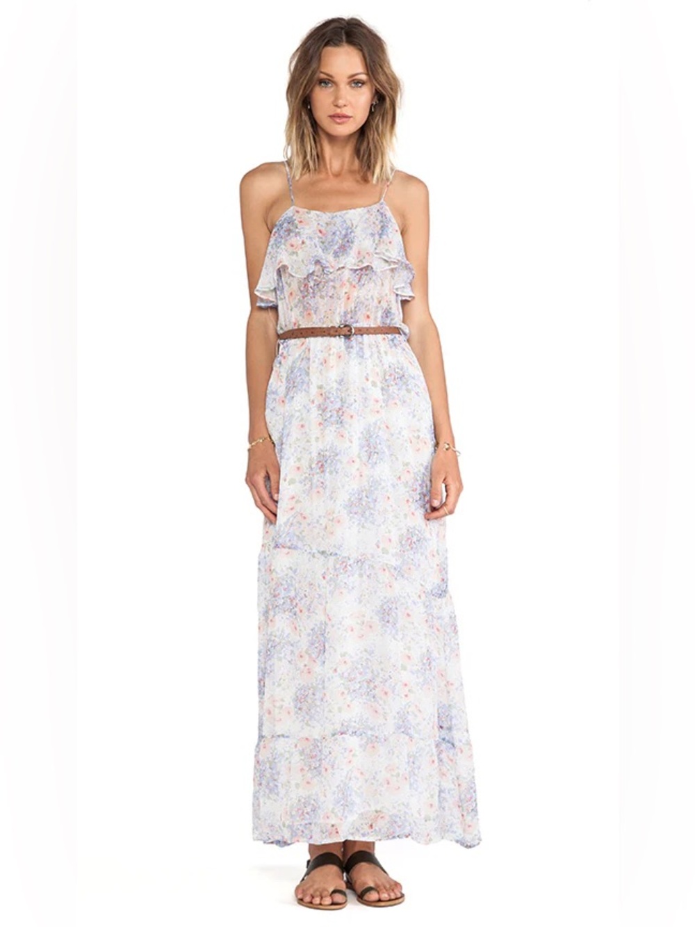 JOIE Floral Ruffle Silk Tiered Maxi Dress
